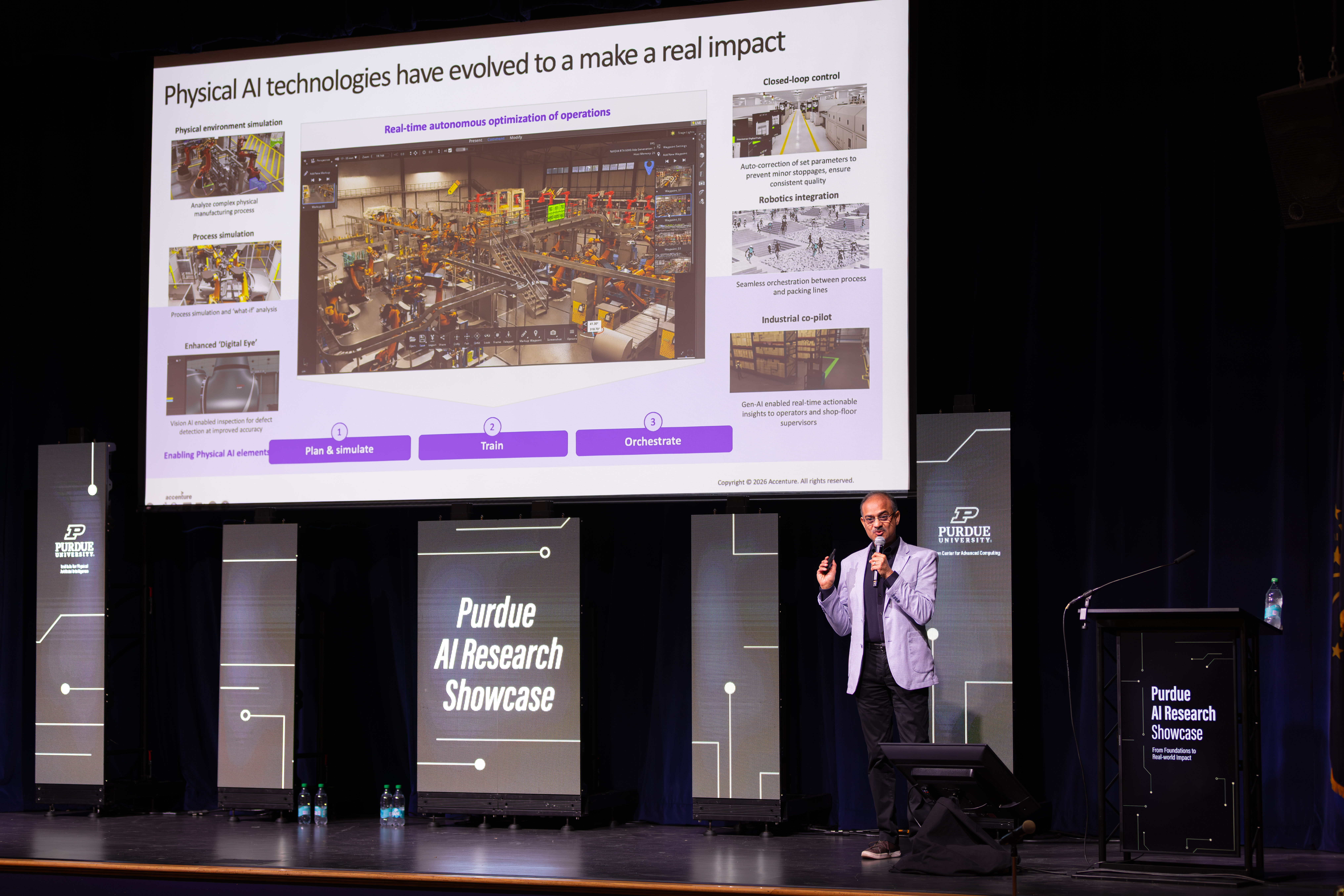 Prasad Satyavolu giving keynote presentation on physical AI in manufacturing