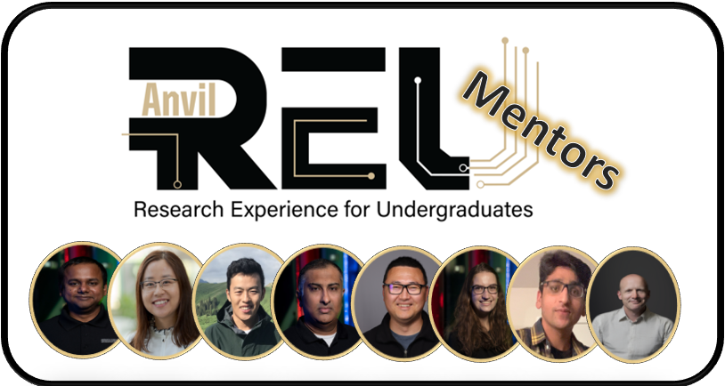 Headshots of 8 Anvil REU mentors with the works Anvil REU mentors (research experience for undergraduates)