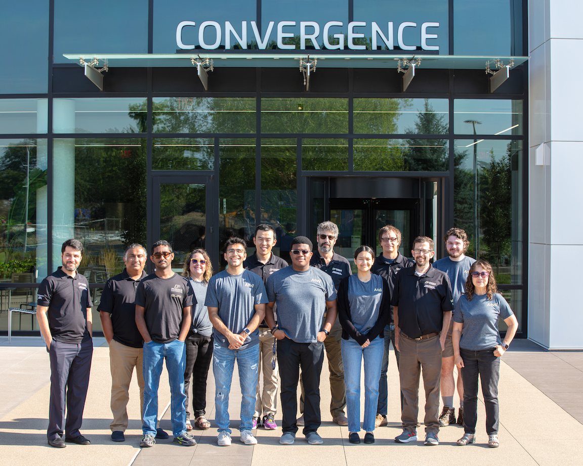 REU 2023 Summer participants and Anvil PI Team posing for picture in front of Convergence office building.