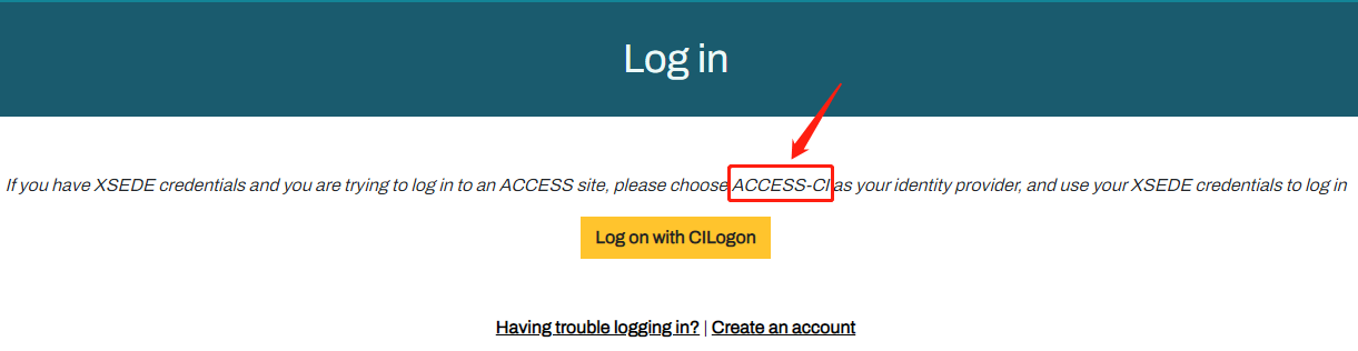 ACCESS Support login page