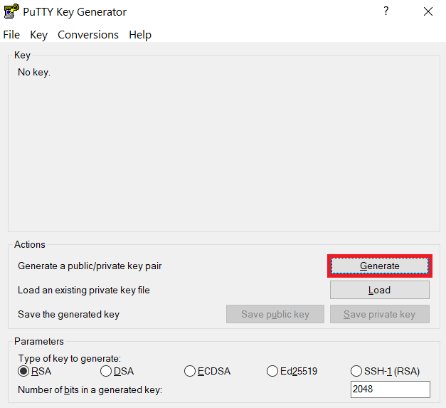 PuTTY Key Generator interface