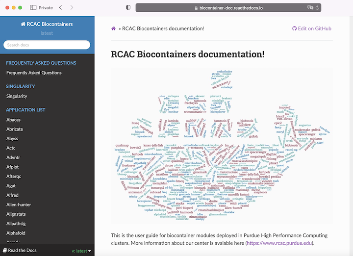 RCAC Biocontainers one ReadTheDocs