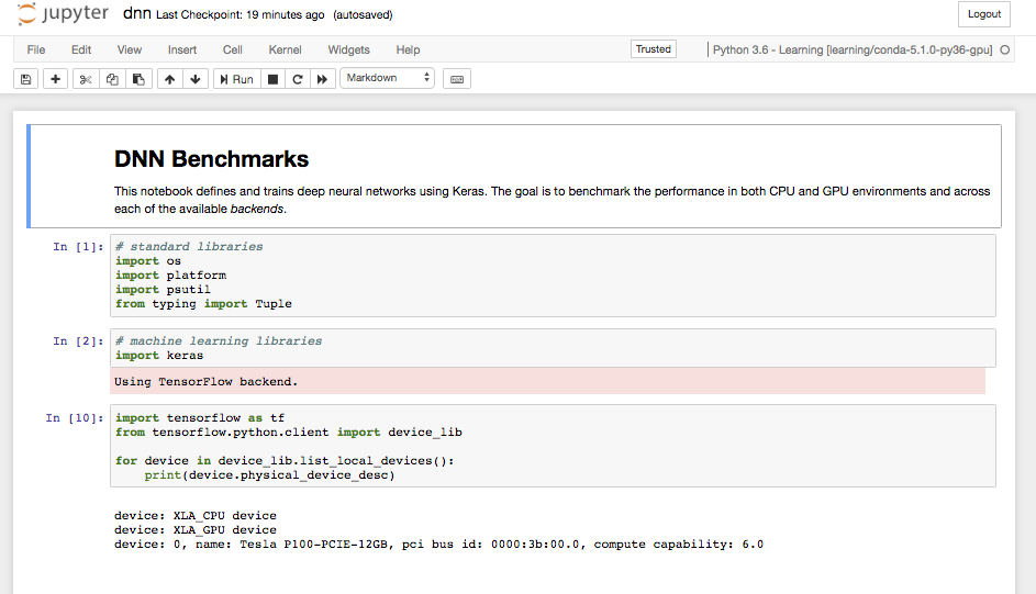 A running Jupyter Notebook