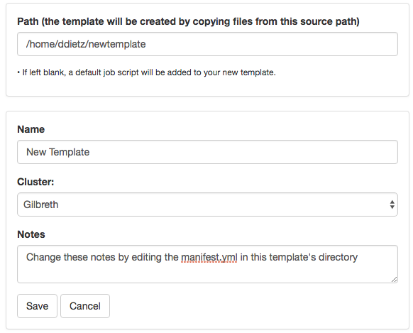 The 'Create New Template' form
