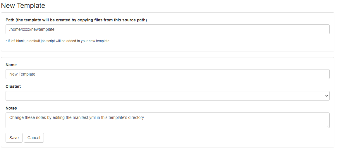 The 'Create New Template' form